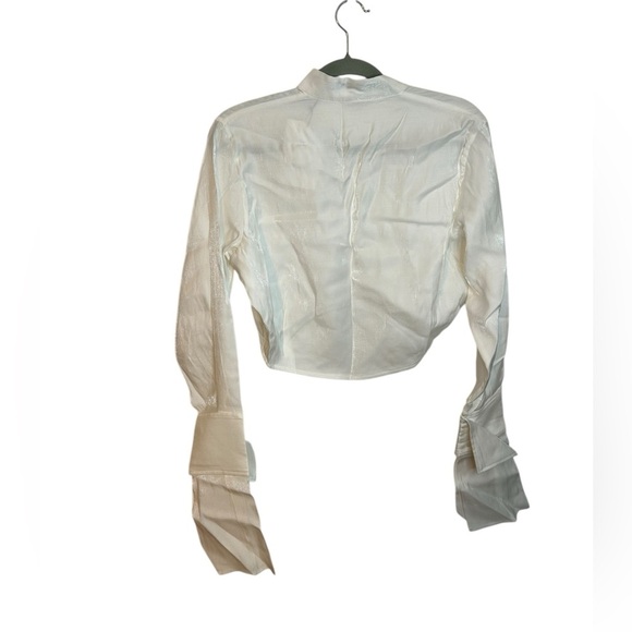 Nwt Onarin Mr. Mandarin White Metallic Cropped Button Down - Picture 4 of 8
